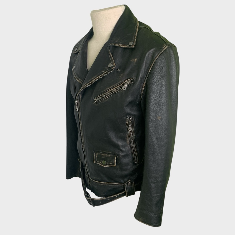 Zara Distressed Leather Biker Moto Jacket - Picture 6 of 16